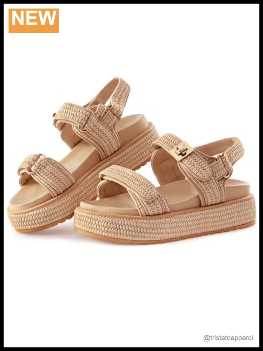 Women's Platform Sandals Woven Raffia Open Toe Chunky Low Heel Hook Loop